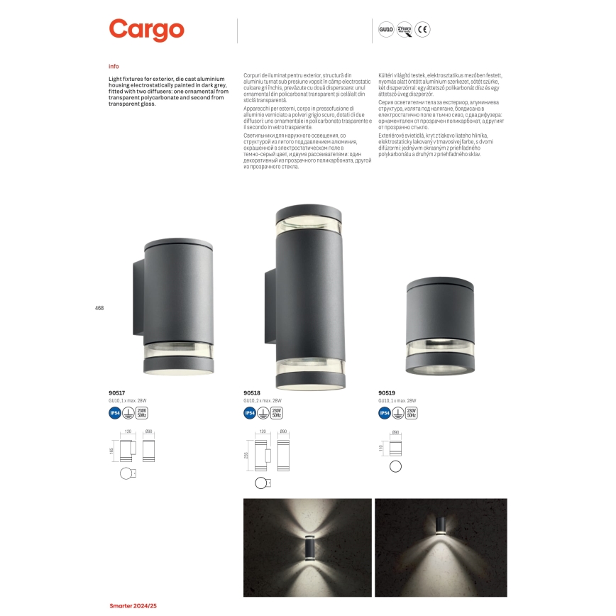 Redo 90517 - Aplique de exterior CARGO 1xGU10/28W/230V IP54 antracita