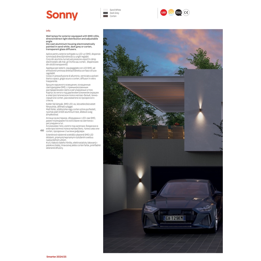 Redo 90635 - Aplique LED para exterior SONNY 2xLED/5W/230V 2200/3000/4000K IP54 blanco