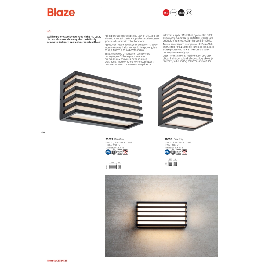 Redo 90639 - Aplique LED para exterior BLAZE LED/12W/230V 3000K IP54 antracita