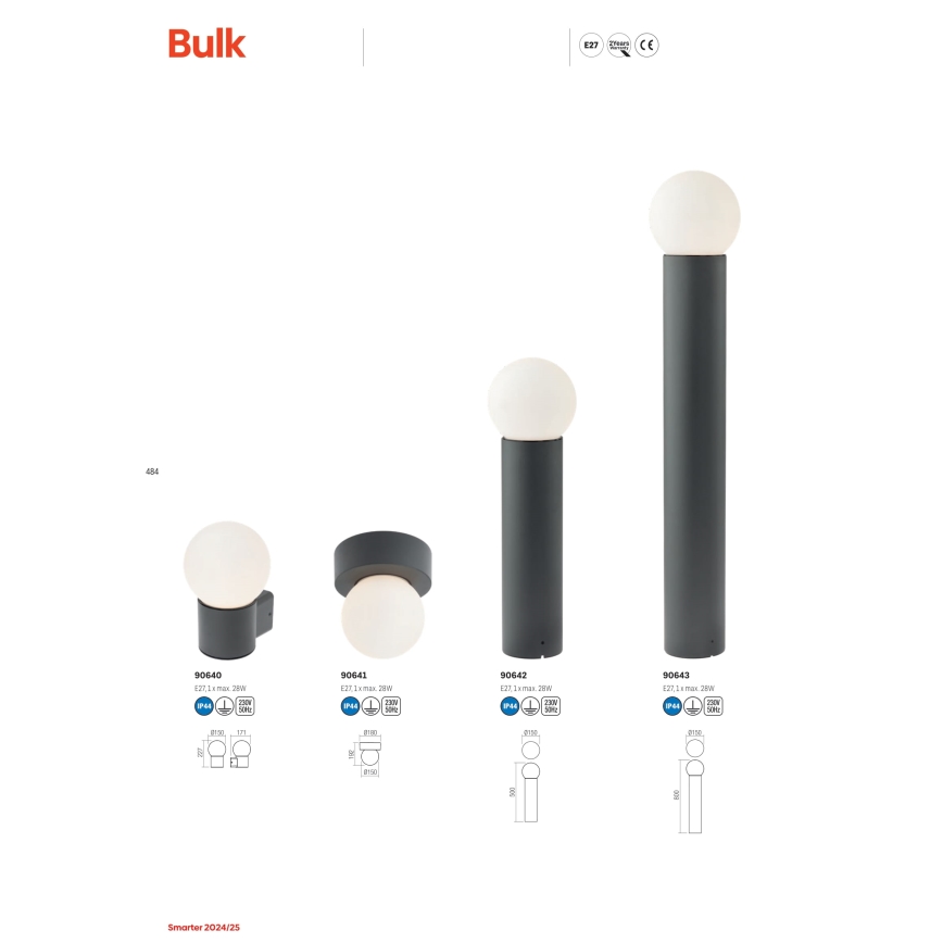 Redo 90640 - Aplique de exterior BULK 1xE27/28W/230V IP44 antracita