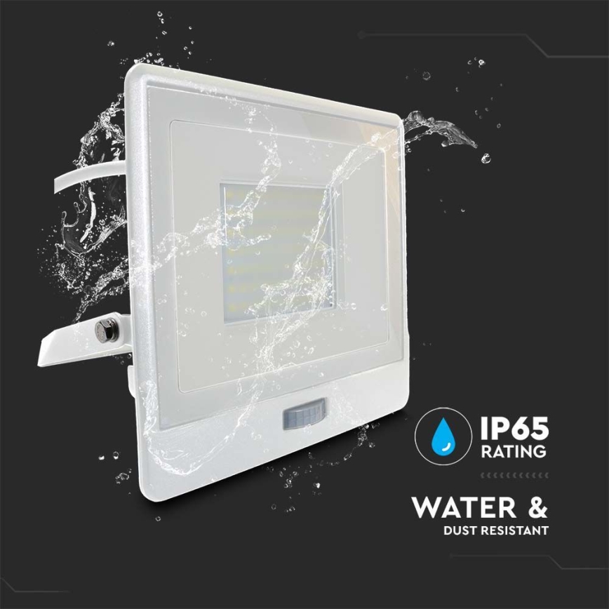 Reflector LED con sensor LED/50W/230V 6500K IP65 blanco