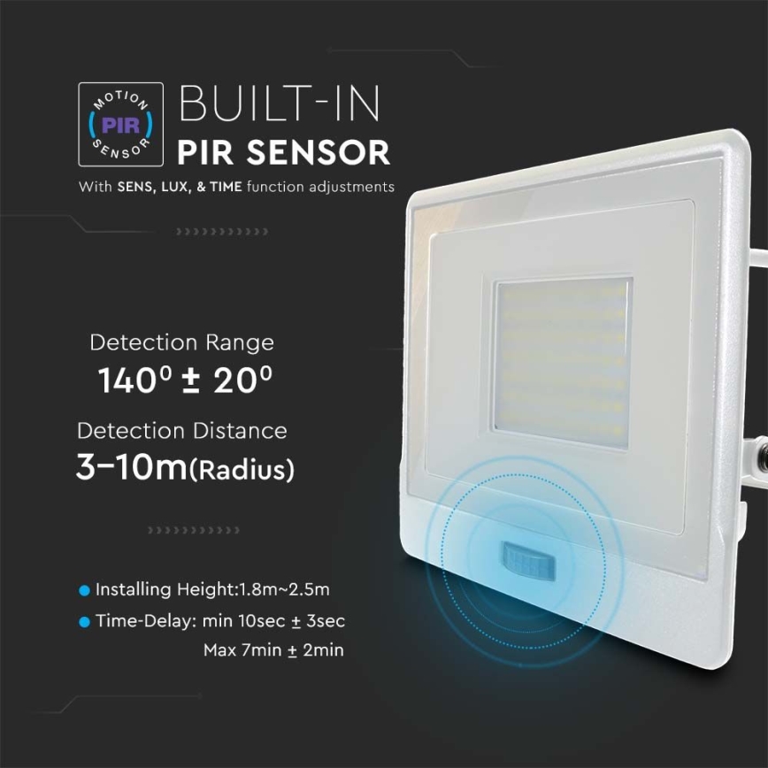 Reflector LED con sensor LED/50W/230V 6500K IP65 blanco