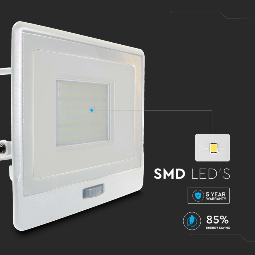 Reflector LED con sensor LED/50W/230V 6500K IP65 blanco