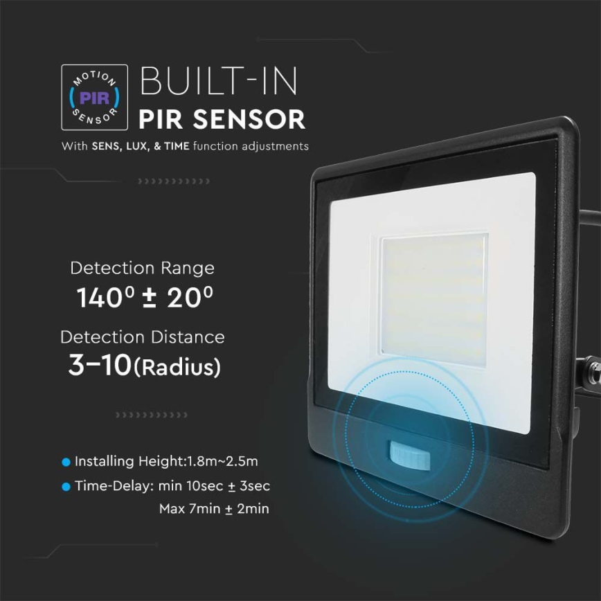 Reflector LED con sensor LED/50W/230V 6500K IP65 negro