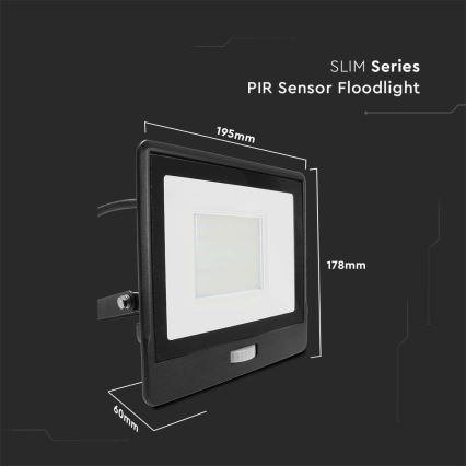 Reflector LED con sensor LED/50W/230V 6500K IP65 negro