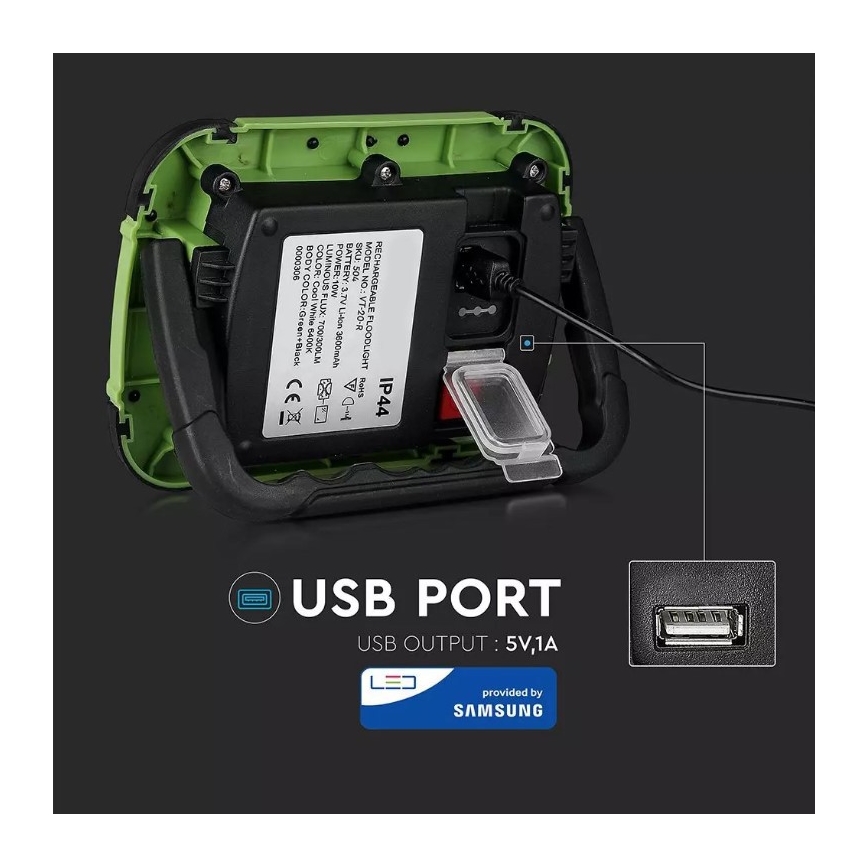 Reflector LED recargable y regulable SAMSUNG CHIP + función SOS 10W/3,7V/USB IP44