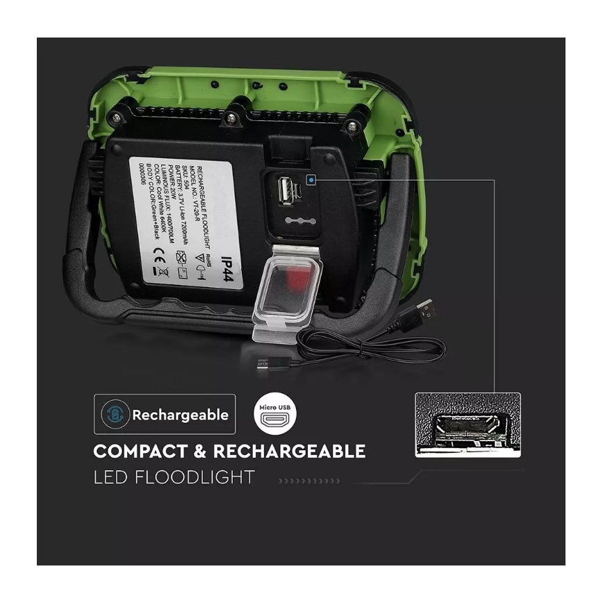 Reflector LED recargable y regulable SAMSUNG CHIP + función SOS 20W/3,7V/USB IP44