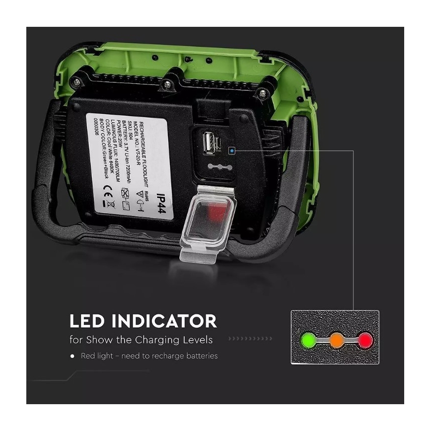 Reflector LED recargable y regulable SAMSUNG CHIP + función SOS 20W/3,7V/USB IP44
