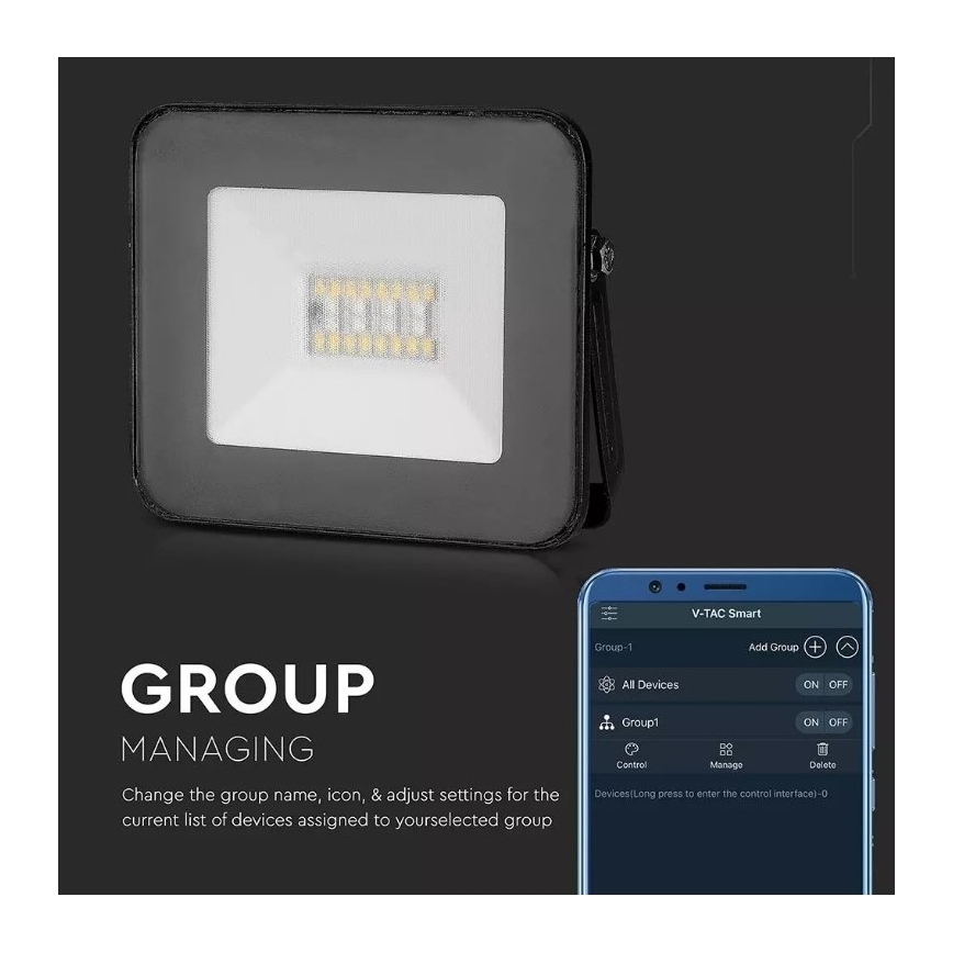 Reflector LED Smart regulable RGB LED/20W/230V IP65 negro