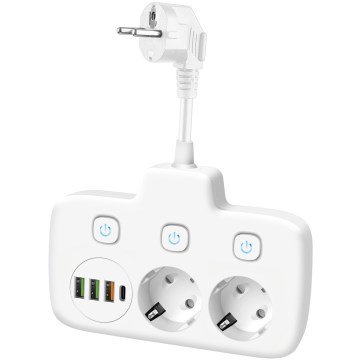 Regleta de enchufes con interruptor LINEA 2x230V + 4xUSB A/C SCHUKO blanco
