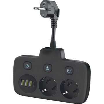 Regleta de enchufes con interruptor LINEA 2x230V + 4xUSB A/C SCHUKO negro