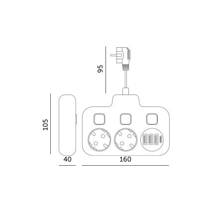 Regleta de enchufes con interruptor LINEA 2x230V + 4xUSB A/C SCHUKO negro