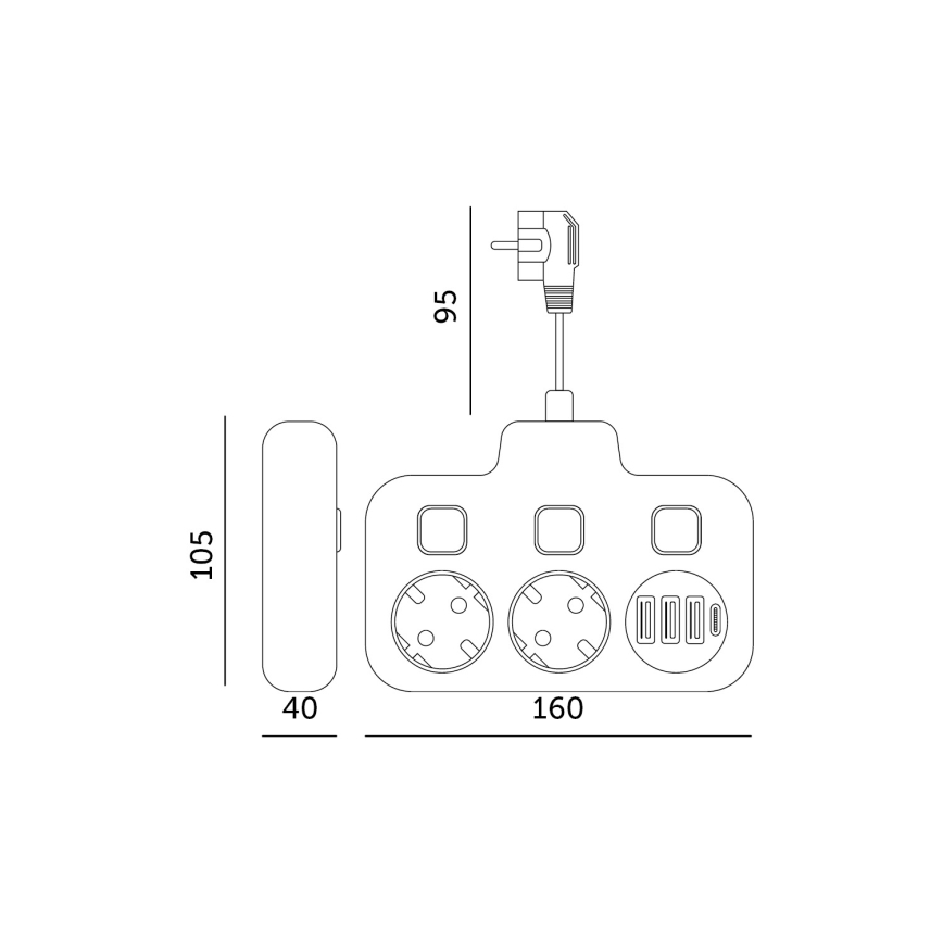 Regleta de enchufes con interruptor LINEA 2x230V + 4xUSB A/C SCHUKO negro