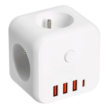 Regleta de enchufes con interruptor LINEA 3x230V + 4xUSB A/C blanco
