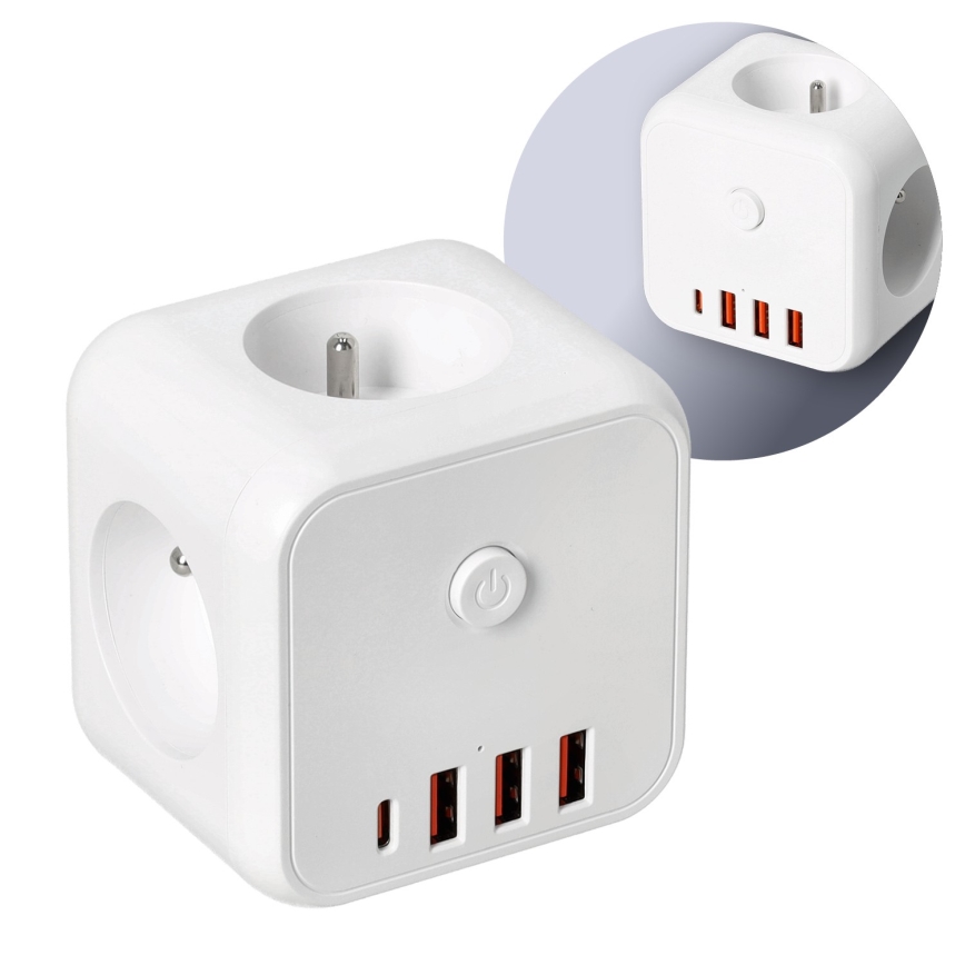 Regleta de enchufes con interruptor LINEA 3x230V + 4xUSB A/C blanco