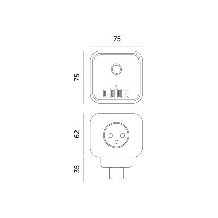 Regleta de enchufes con interruptor LINEA 3x230V + 4xUSB A/C blanco