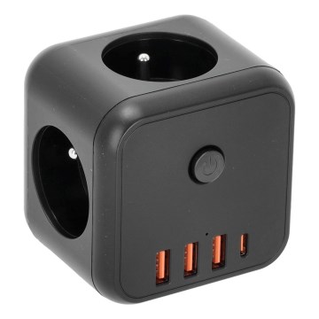 Regleta de enchufes con interruptor LINEA 3x230V + 4xUSB A/C negro