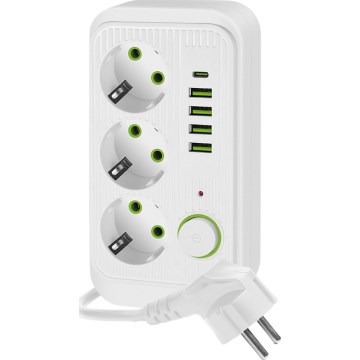Regleta de enchufes con interruptor LINEA 3x230V + 5xUSB A/C SCHUKO 3 m blanco