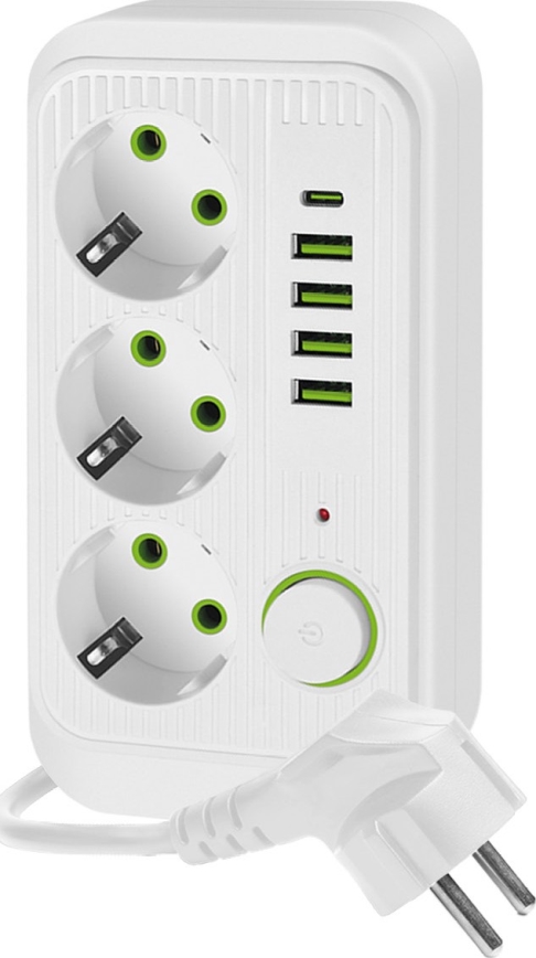 Regleta de enchufes con interruptor LINEA 3x230V + 5xUSB A/C SCHUKO 3 m blanco