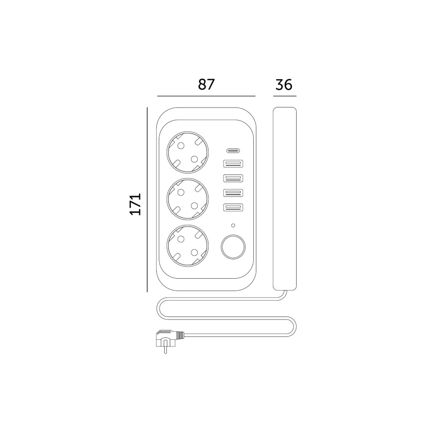 Regleta de enchufes con interruptor LINEA 3x230V + 5xUSB A/C SCHUKO 3 m blanco