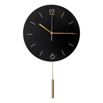 Reloj de pared con péndulo diá. 30 cm 1xAA negro/dorado