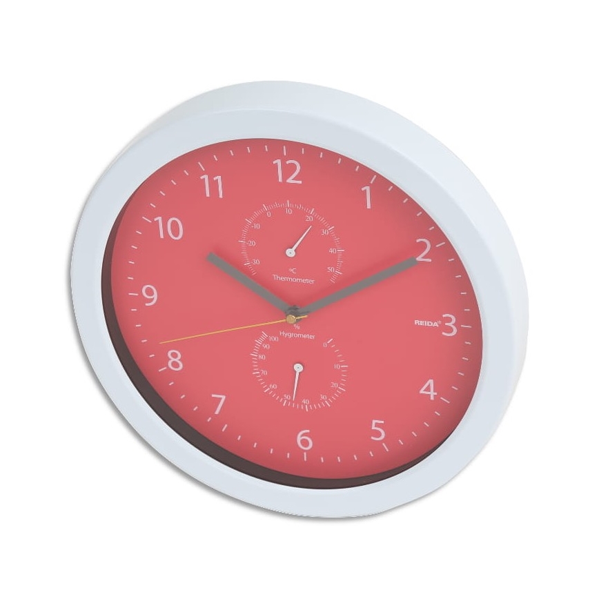 Reloj de pared con termómetro e higrómetro 1xAA rojo