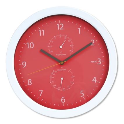Reloj de pared con termómetro e higrómetro 1xAA rojo
