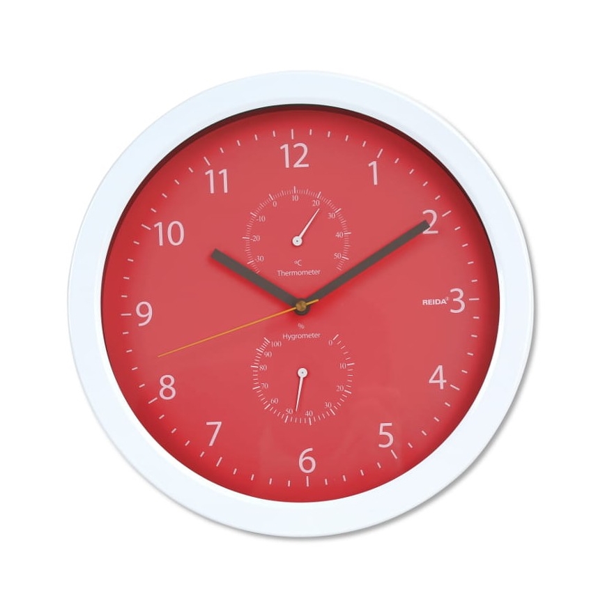 Reloj de pared con termómetro e higrómetro 1xAA rojo