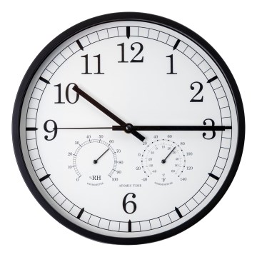 Reloj de pared con termómetro y medidor de humedad diá. 30 cm 1xAA negro/blanco