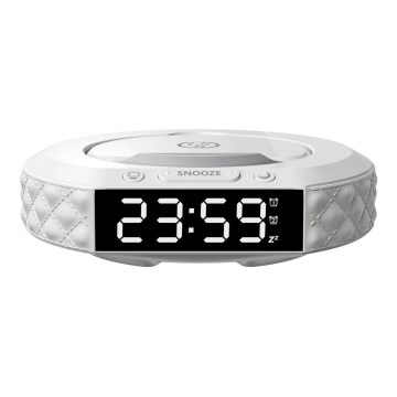 Reloj despertador con pantalla LCD y inalámbrico Qi con cargador 27W/9V blanco