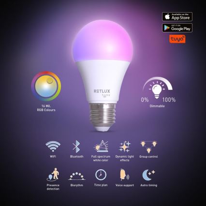 Bombilla LED RGBW regulable A60 E27/9W/230V 2700-6500K Wi-Fi Tuya