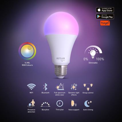 Bombilla LED RGBW regulable A70 E27/14W/230V 2700-6500K Wi-Fi Tuya
