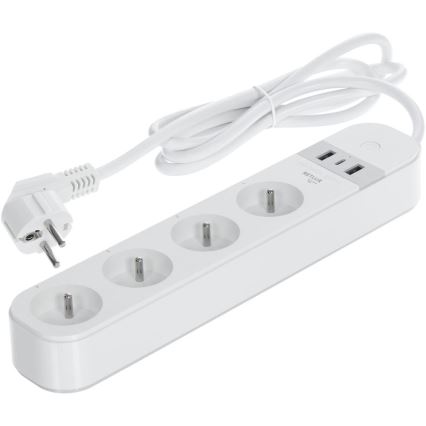 Cable alargador inteligente con interruptor 4Z + 2xUSB-A + 1xUSB-C 1,5 m Wi-Fi Tuya blanco