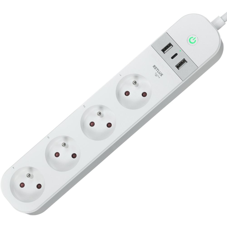 Cable alargador inteligente con interruptor 4Z + 2xUSB-A + 1xUSB-C 1,5 m Wi-Fi Tuya blanco