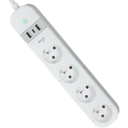 Cable alargador inteligente con interruptor 4Z + 2xUSB-A + 1xUSB-C 1,5 m Wi-Fi Tuya blanco