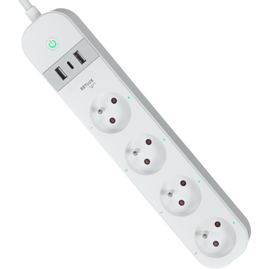 Cable alargador inteligente con interruptor 4Z + 2xUSB-A + 1xUSB-C 1,5 m Wi-Fi Tuya blanco