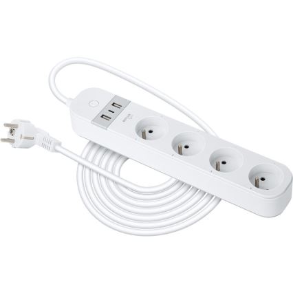 Cable alargador inteligente con interruptor 4Z + 2xUSB-A + 1xUSB-C 1,5 m Wi-Fi Tuya blanco