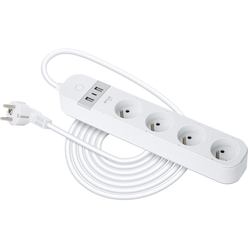 Cable alargador inteligente con interruptor 4Z + 2xUSB-A + 1xUSB-C 1,5 m Wi-Fi Tuya blanco