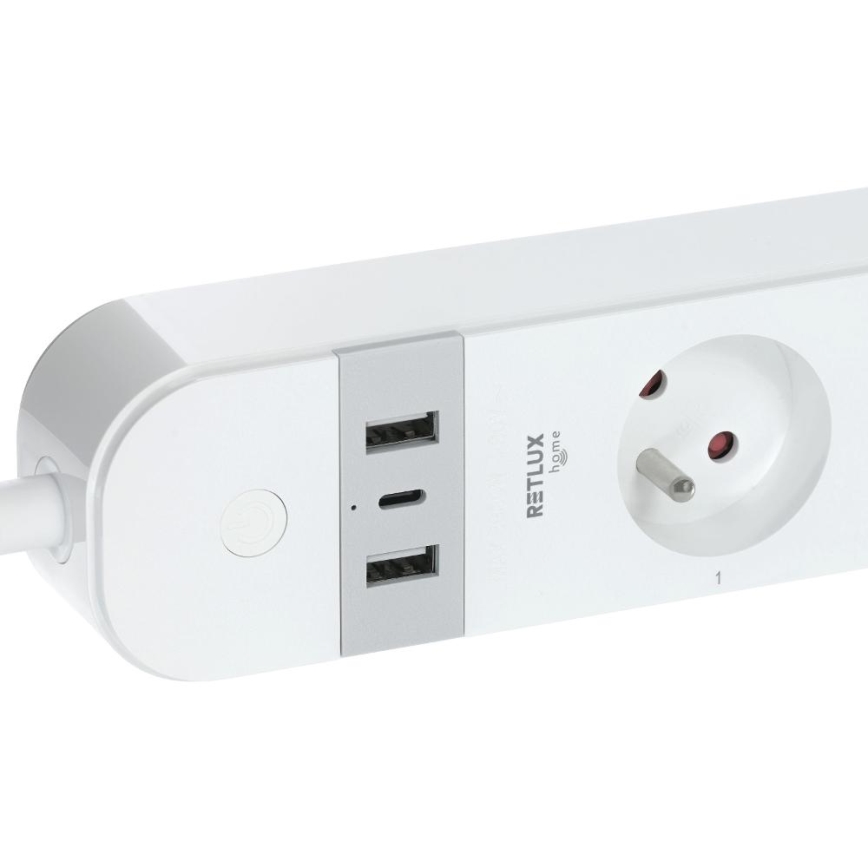 Cable alargador inteligente con interruptor 4Z + 2xUSB-A + 1xUSB-C 1,5 m Wi-Fi Tuya blanco