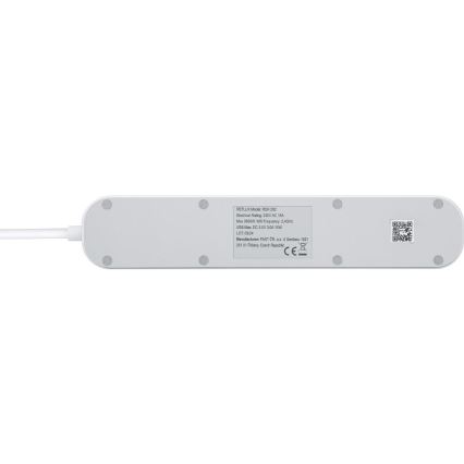 Cable alargador inteligente con interruptor 4Z + 2xUSB-A + 1xUSB-C 1,5 m Wi-Fi Tuya blanco