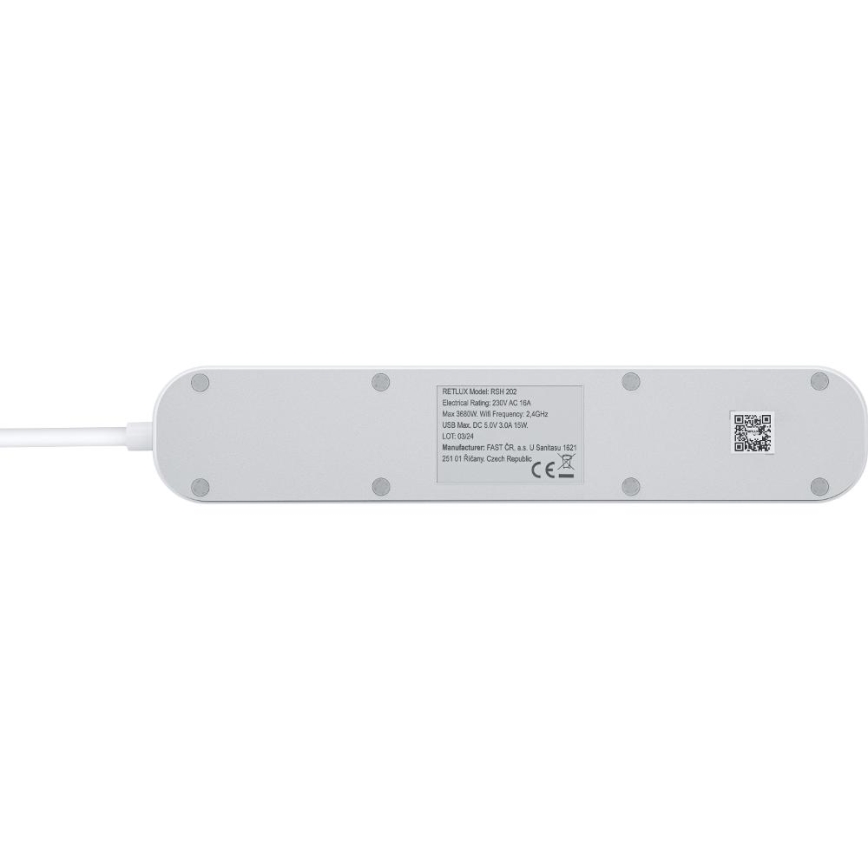 Cable alargador inteligente con interruptor 4Z + 2xUSB-A + 1xUSB-C 1,5 m Wi-Fi Tuya blanco