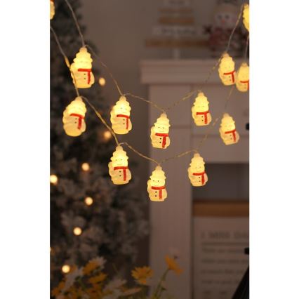Cadena de Navidad LED 20xLED/3xAA/blanco cálido 3,3m muñecos de nieve
