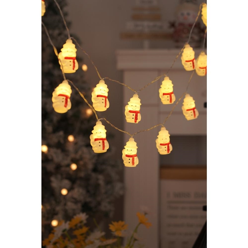 Cadena de Navidad LED 20xLED/3xAA/blanco cálido 3,3m muñecos de nieve