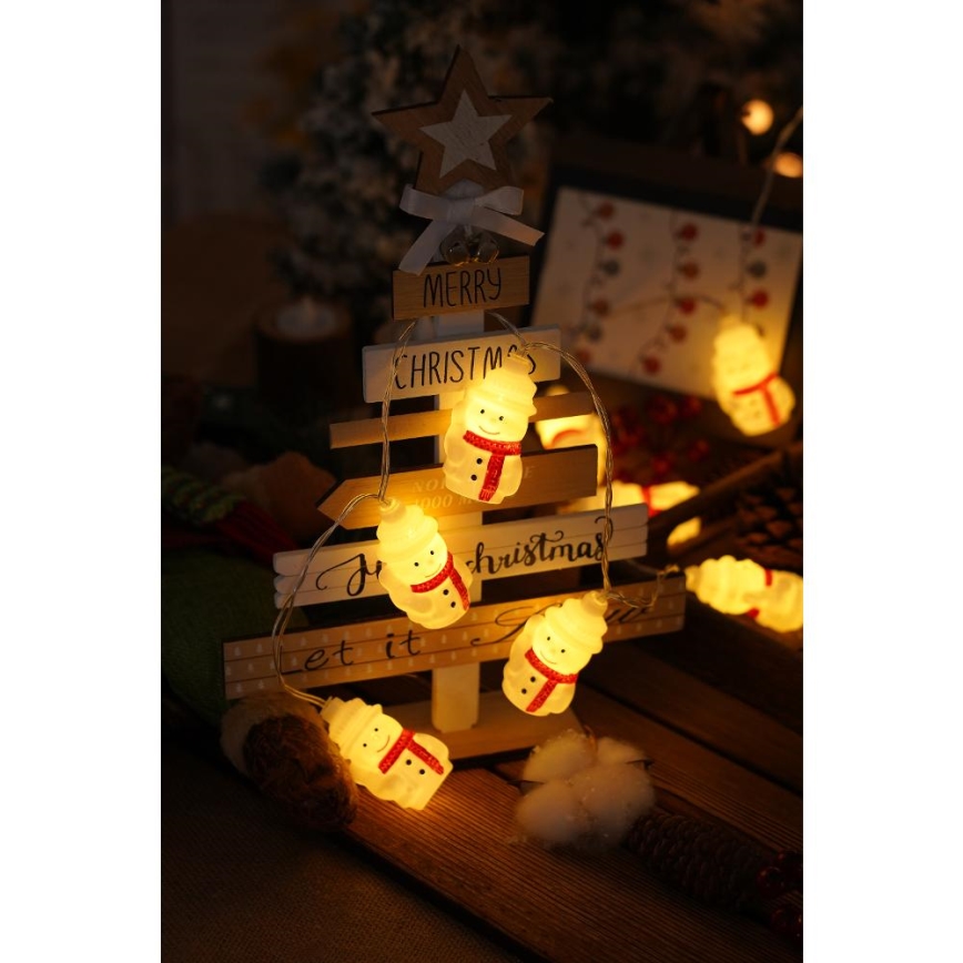 Cadena de Navidad LED 20xLED/3xAA/blanco cálido 3,3m muñecos de nieve