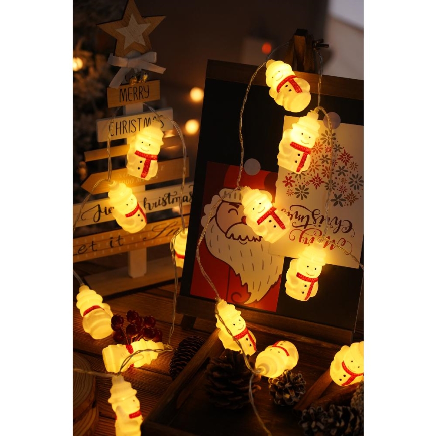 Cadena de Navidad LED 20xLED/3xAA/blanco cálido 3,3m muñecos de nieve