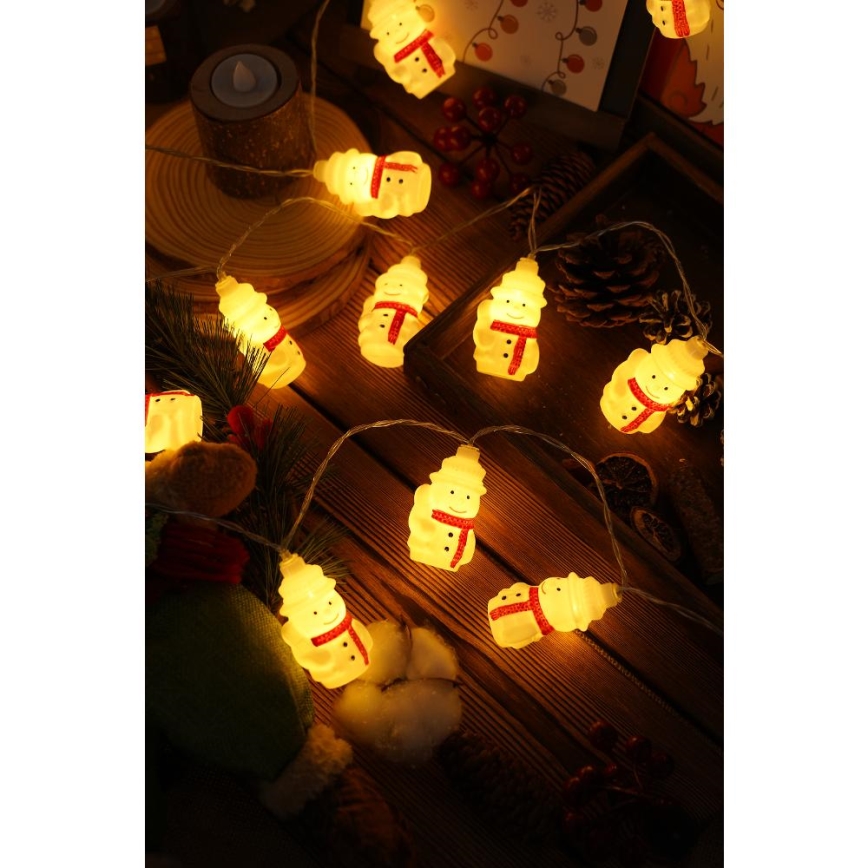Cadena de Navidad LED 20xLED/3xAA/blanco cálido 3,3m muñecos de nieve