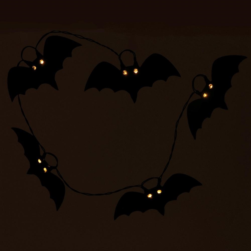 Cadena decorativa LED HALLOWEEN 10xLED/2xAA/blanco cálido 1,3m murciélagos