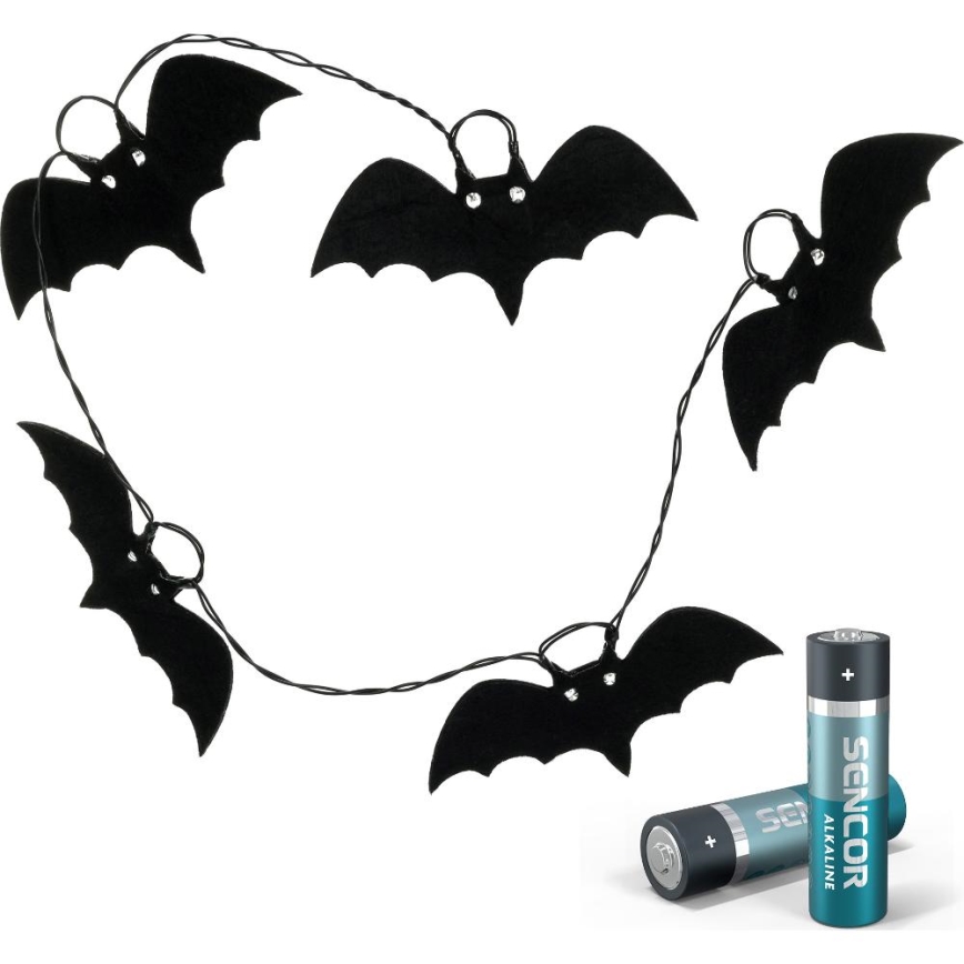 Cadena decorativa LED HALLOWEEN 10xLED/2xAA/blanco cálido 1,3m murciélagos