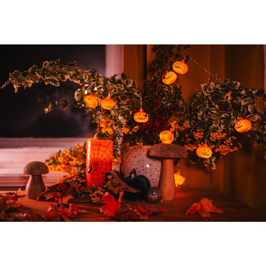 Cadena LED decorativa HALLOWEEN 20xLED/3xAA/blanco cálido 3,3m calabazas