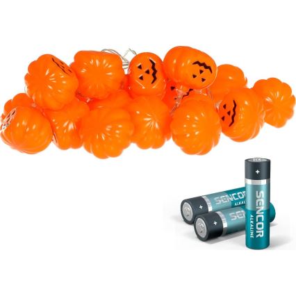 Cadena LED decorativa HALLOWEEN 20xLED/3xAA/blanco cálido 3,3m calabazas